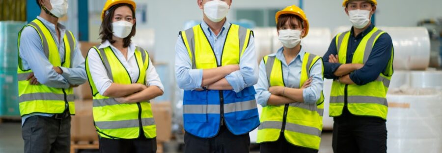 Warehouse safety team at an industrial facility