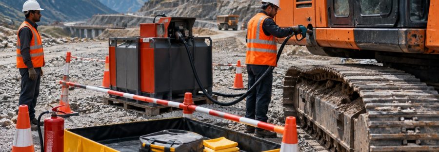 Controlled diesel refuelling of construction equipment at a remote project site