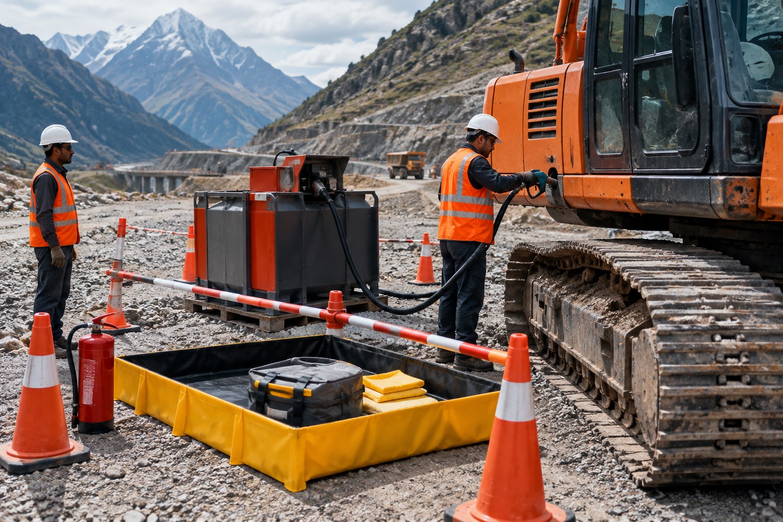 Controlled diesel refuelling of construction equipment at a remote project site