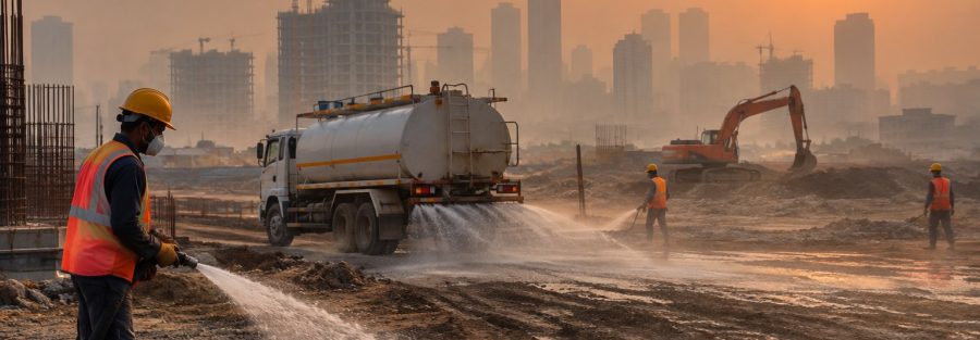 Dust-control measures at a Delhi-NCR construction site under GRAP Stage I